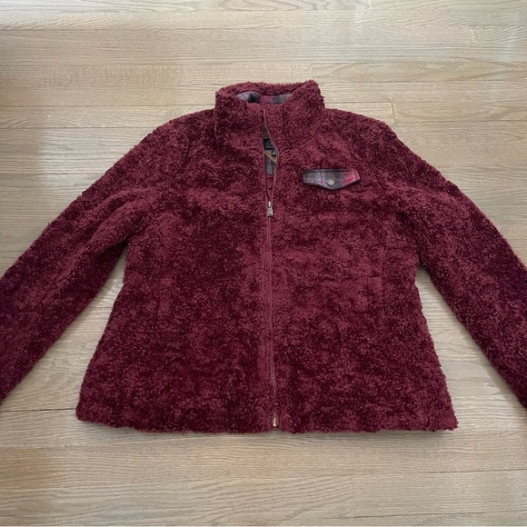 Pendleton Women’s Burgundy Sherpa Full Zip Mock Neck Sweater Jacket Size Large - Picture 3 of 14